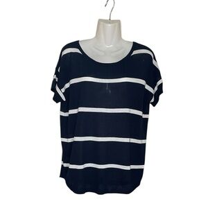 Talbots Navy and White Striped Crew Neck Sweater sz L Pet